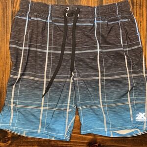 Zero Exposure Men's Swim Trunks Board Shorts Blue Lined Quick Dry Zip Pocket‎ XL